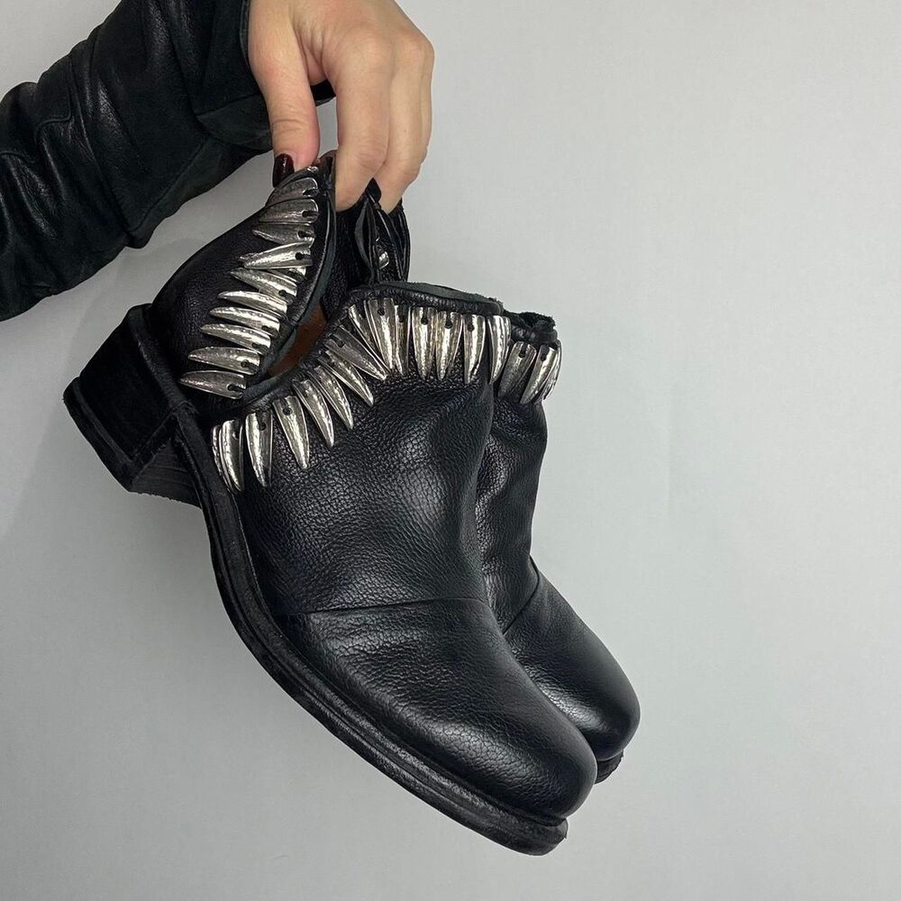 A.S. 98 Iker Black leather ankle boots with silver spikes Made in Europe